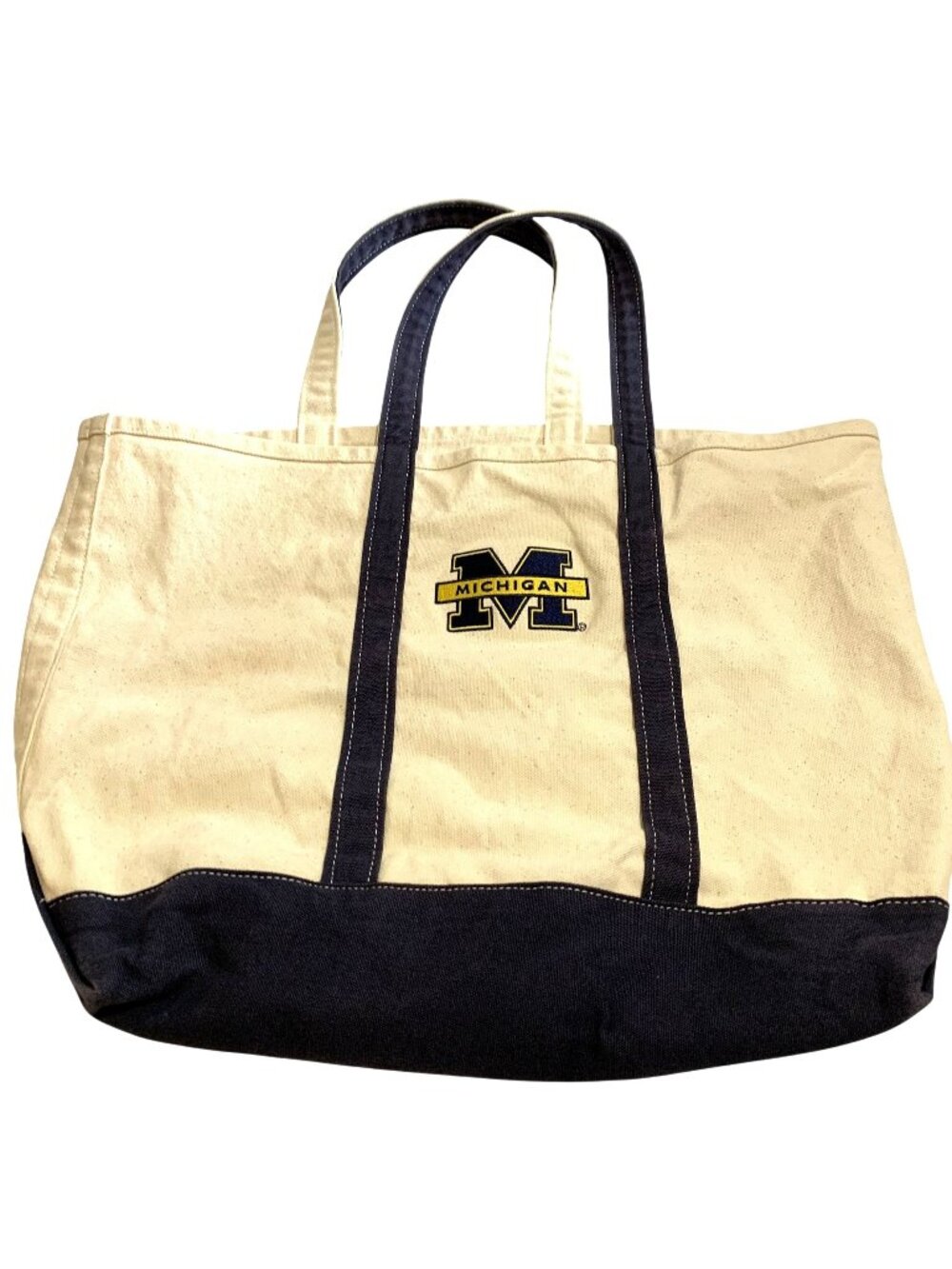 University Of Michigan Canvas Tote Bag Navy Cream College Logo Embroidered READ
